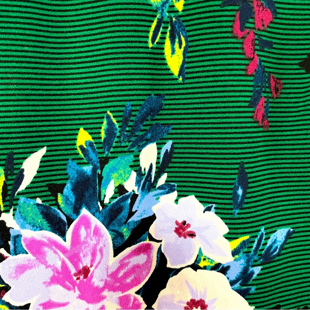 Vince Camuto Green Black Purple Stripe Floral Sleeveless Cocktail Dress Sz 4 - Picture 7 of 7